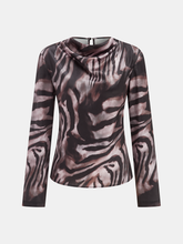 Zebra Print Cowl Neck Long-Sleeve Top