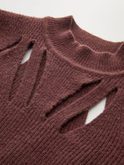 Cut-Out Mock Neck Knitted Sweater