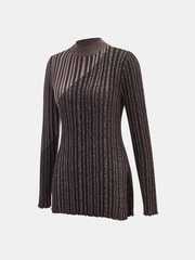 Wool Blend Two-Tone Mock Neck Knit Top
