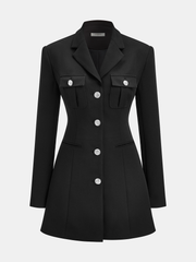 Buttoned Collared Tailored Blazer Dress