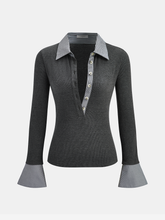 Striped Shirt Panel Knit Top