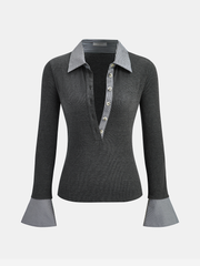 Striped Shirt Panel Knit Top