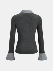 Striped Shirt Panel Knit Top