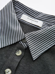 Striped Shirt Panel Knit Top