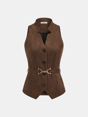 Belted Suede Effect Button-Front Vest