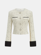 Contrast Cuff Pearl Button Tweed Jacket