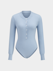 Henley Neck Button-Down Knit Bodysuit