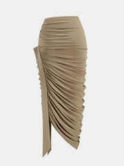Ruched Asymmetric Midi Skirt