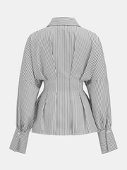 Cinched Waist Peplum Button-Front Striped Shirt
