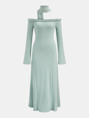 Braided Rope Off-Shoulder Long Sleeve Maxi Dress