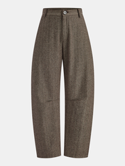 Mid-Waist Herringbone Curved-Leg Pants