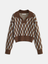 Argyle Patterned Collared Knit Sweater