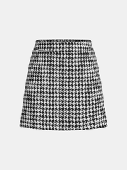 Houndstooth Buttoned Vest and Mini Skirt Set