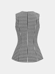 Houndstooth Buttoned Vest and Mini Skirt Set