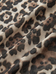 Sheer Mesh Leopard Print Long-Sleeve Top