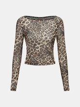 Sheer Mesh Leopard Print Long-Sleeve Top