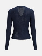 V-Neck Textured Knit Fitted Long-Sleeve Top