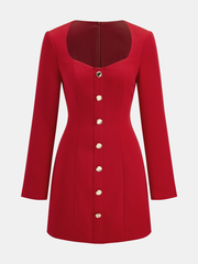 Square Neck Button Front Mini Dress