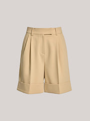 Pocket Mid-Waist Pleated Cuffed Shorts