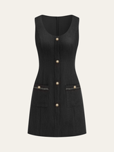 Tweed Sleeveless Button Mini Dress