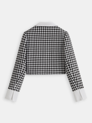 Contrast Collar Houndstooth Tweed Jacket