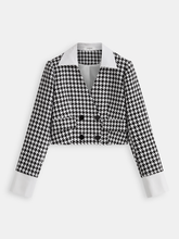 Contrast Collar Houndstooth Tweed Jacket