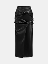 Ruched Twisted Faux Leather Skirt