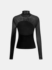 Sheer Mesh Paneled Turtleneck Top
