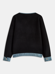 Denim Panel Oversized Cardigan