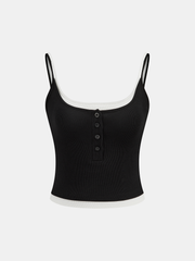 Bra-Free Contrast Trim Henley Cami Top