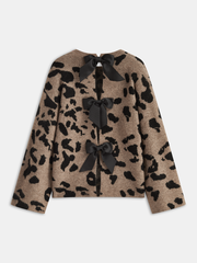 Bow Detail Leopard Print Knit Sweater