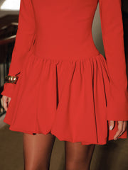 Mock Neck Long-Sleeve Flared Mini Dress