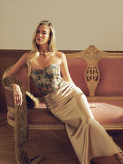 Satin Skirt Panel Floral Corset Maxi Dress