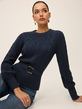 Cinched Waist Belted Cable Knit Top