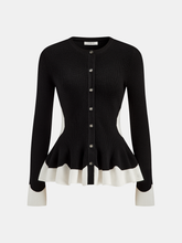 Contrast Ruffle Hem Button Cardigan