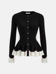 Contrast Ruffle Hem Button Cardigan
