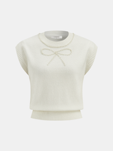 Pearl Bow Detail Cap Sleeve Knit Vest