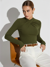 Twisted Front Detail Long Sleeve Knit Top