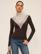 Color Block Mock Neck Fitted Knit Top