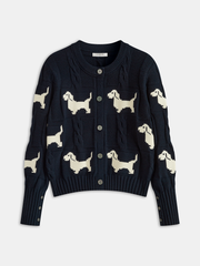 Dog Pattern Cable Knit Cardigan
