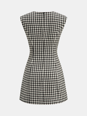 Houndstooth Tweed Mini Dress with Horsebit Detail