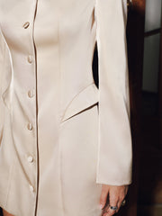Button-Front Satin Mini Blazer Dress