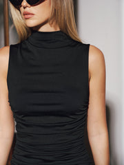 Polka Dot Hem Panel Sleeveless Ruched Maxi Dress