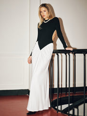 Color Block Cut-Out Long Sleeve Maxi Dress