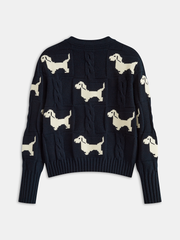 Dog Pattern Cable Knit Cardigan