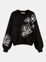 Floral Embroidery Wool-Blend Sweater