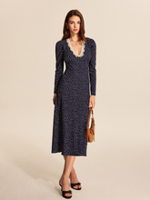 Polka Dot Lace Trim V-Neck Maxi Dress