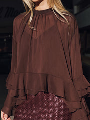 Tiered Ruffle Semi-Sheer Chiffon Blouse