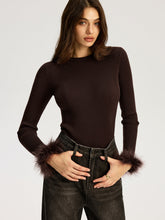 Faux Fur Cuff Ribbed Knit Top