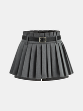 Mid-Waist Pleated Belted Skort